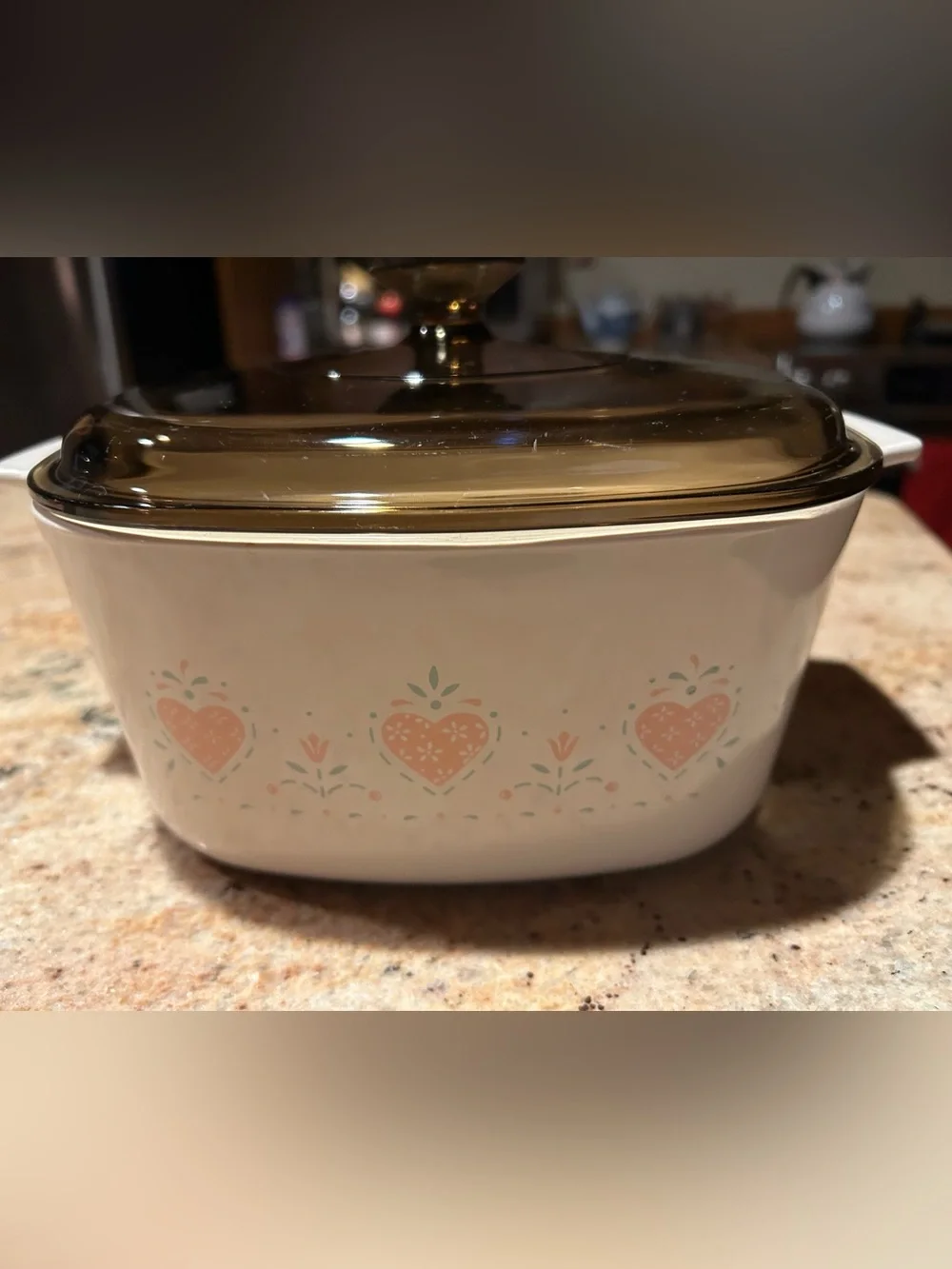 Corningware “Forever Yours” #A-3-B 3 liter Casserole w/Brown Pyrex  Lid A-9-C.